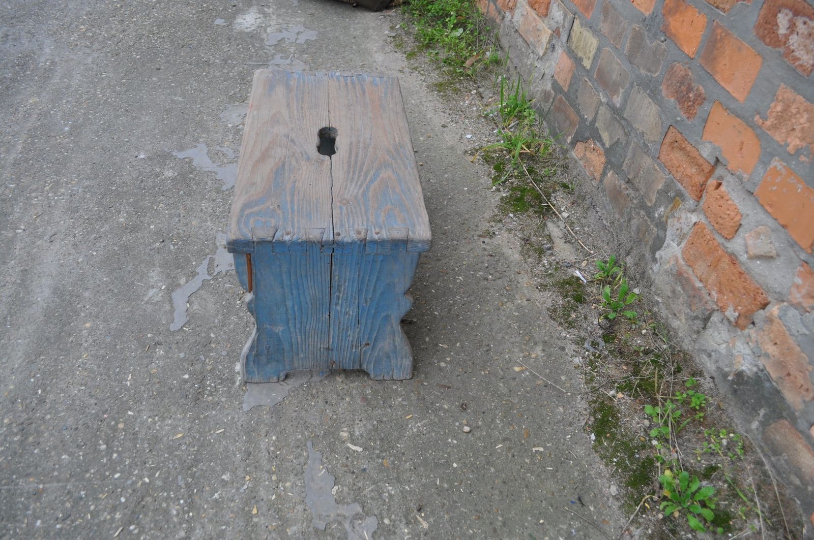 Blue Painted Rustic Stool, 1940s photo Furniture