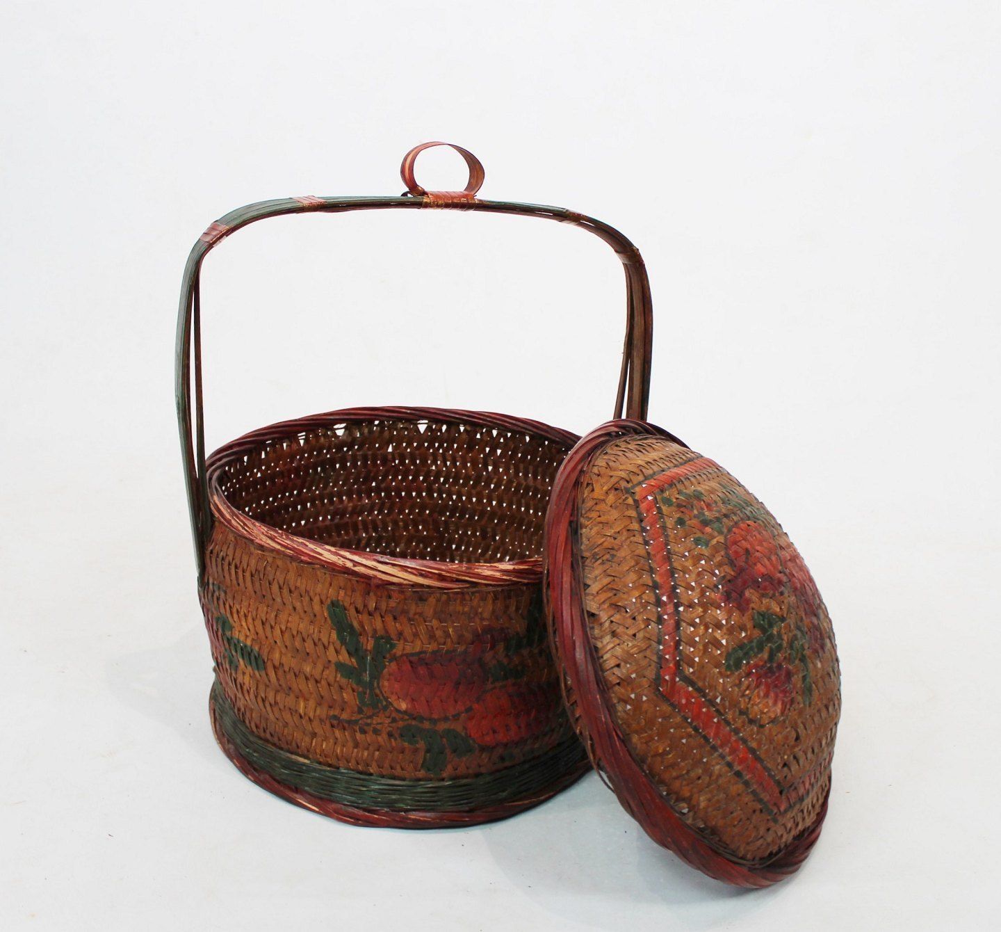 Chinese Bread Basket With Original Red Paint From Around The 1880s. photo furniture