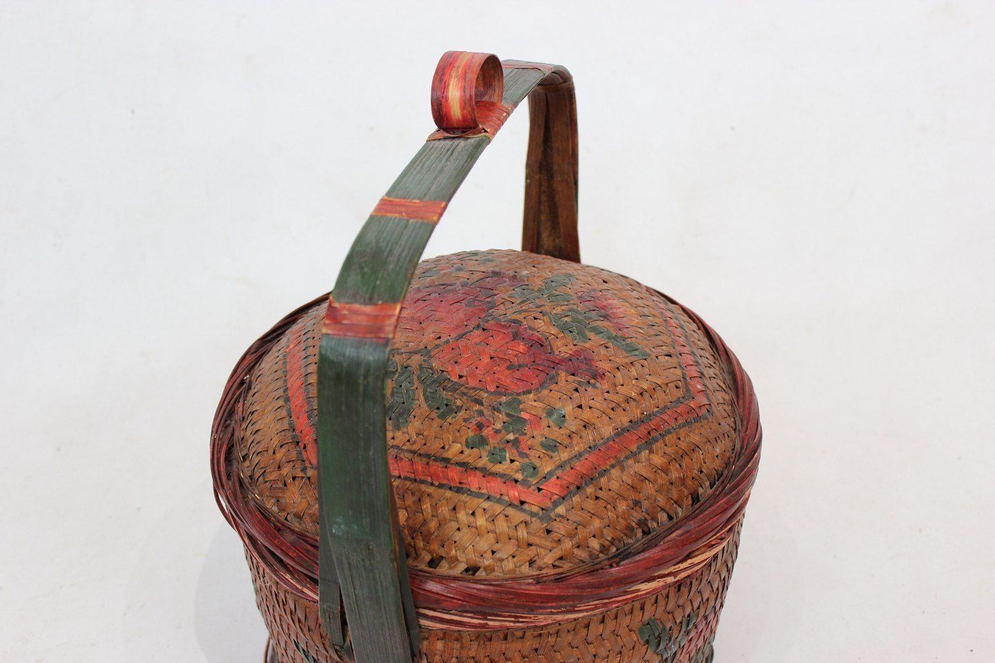 Chinese Bread Basket With Original Red Paint From Around The 1880s. photo vinterior