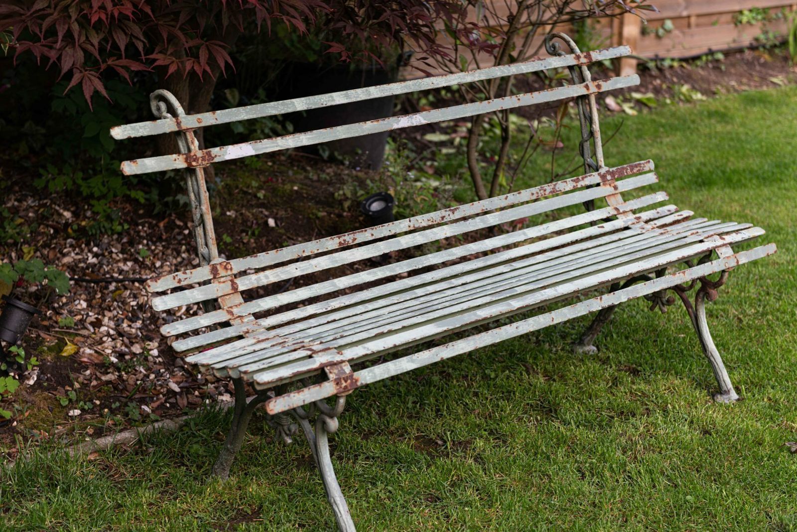 French Cast Iron Strapwork Garden Bench Circa 1940 photo vinterior