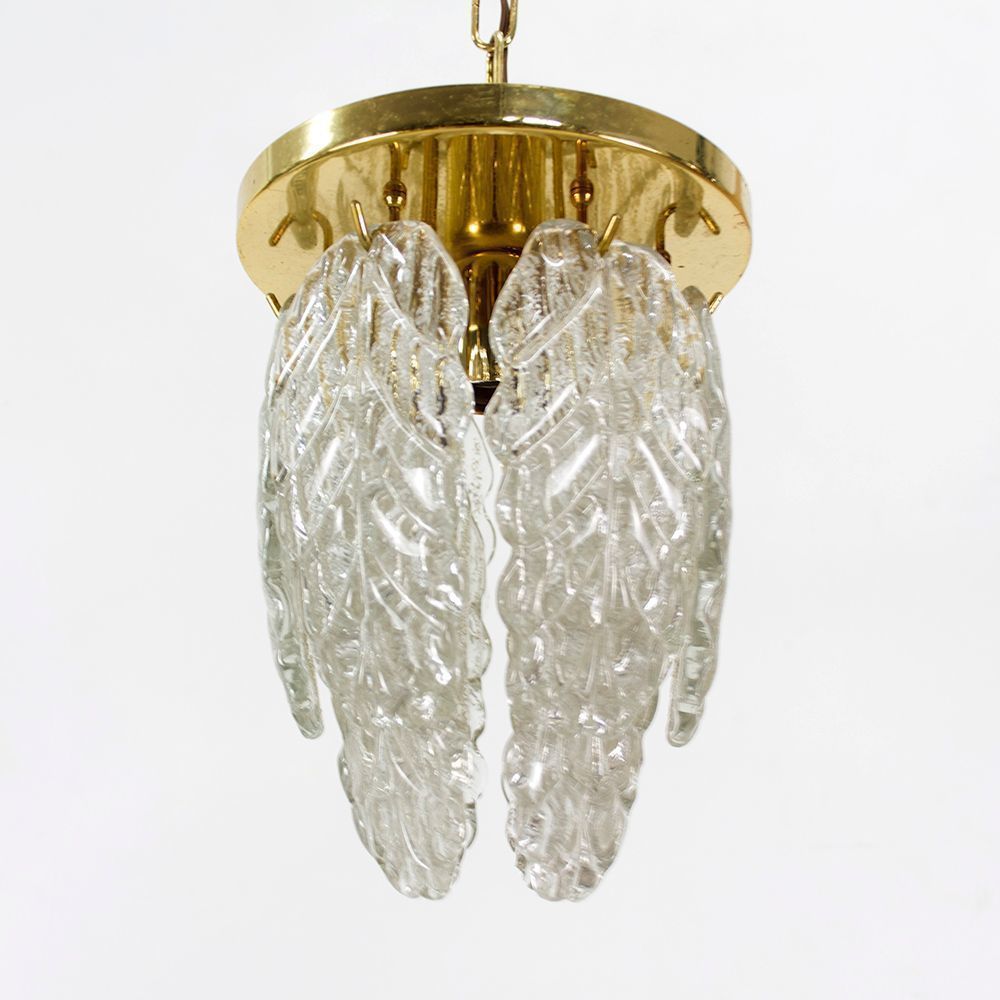 Italian Brass And Murano Glass Ceiling Lamp In The Sryle Of Mazzega, 1970s photo vinterior