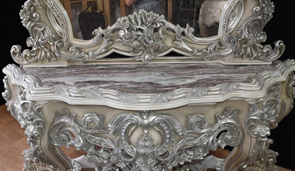 Painted Italian Rococo Silver Gilt Console Table And Mirror Set photo for sale