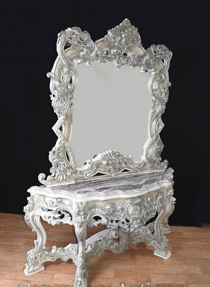 Painted Italian Rococo Silver Gilt Console Table And Mirror Set photo buy
