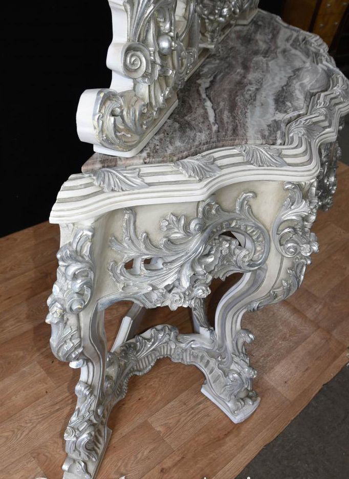 Painted Italian Rococo Silver Gilt Console Table And Mirror Set photo vintage