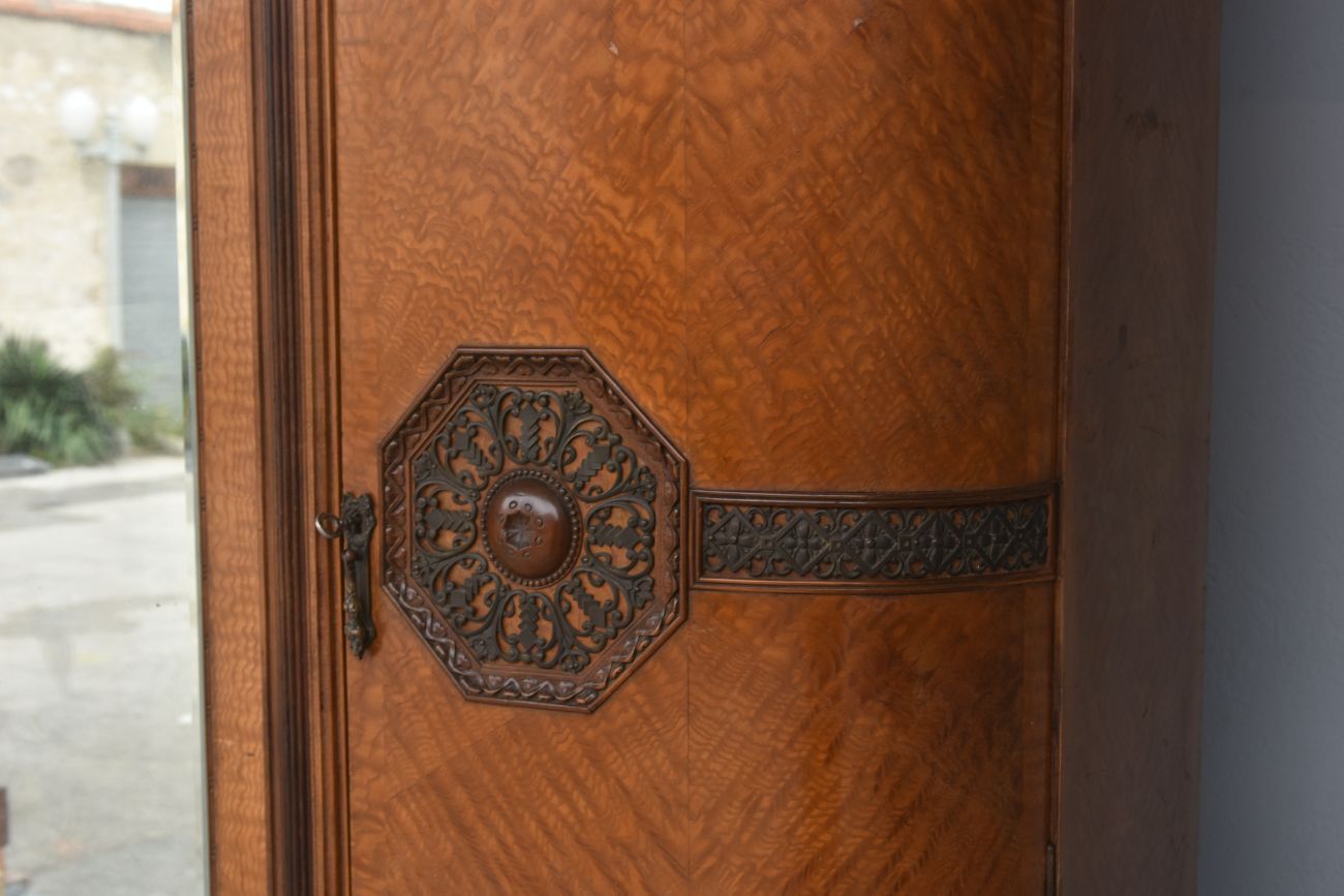 1900 Art Nouveau Mahogany Mirrored Cabinet With Maple Burl photo buy