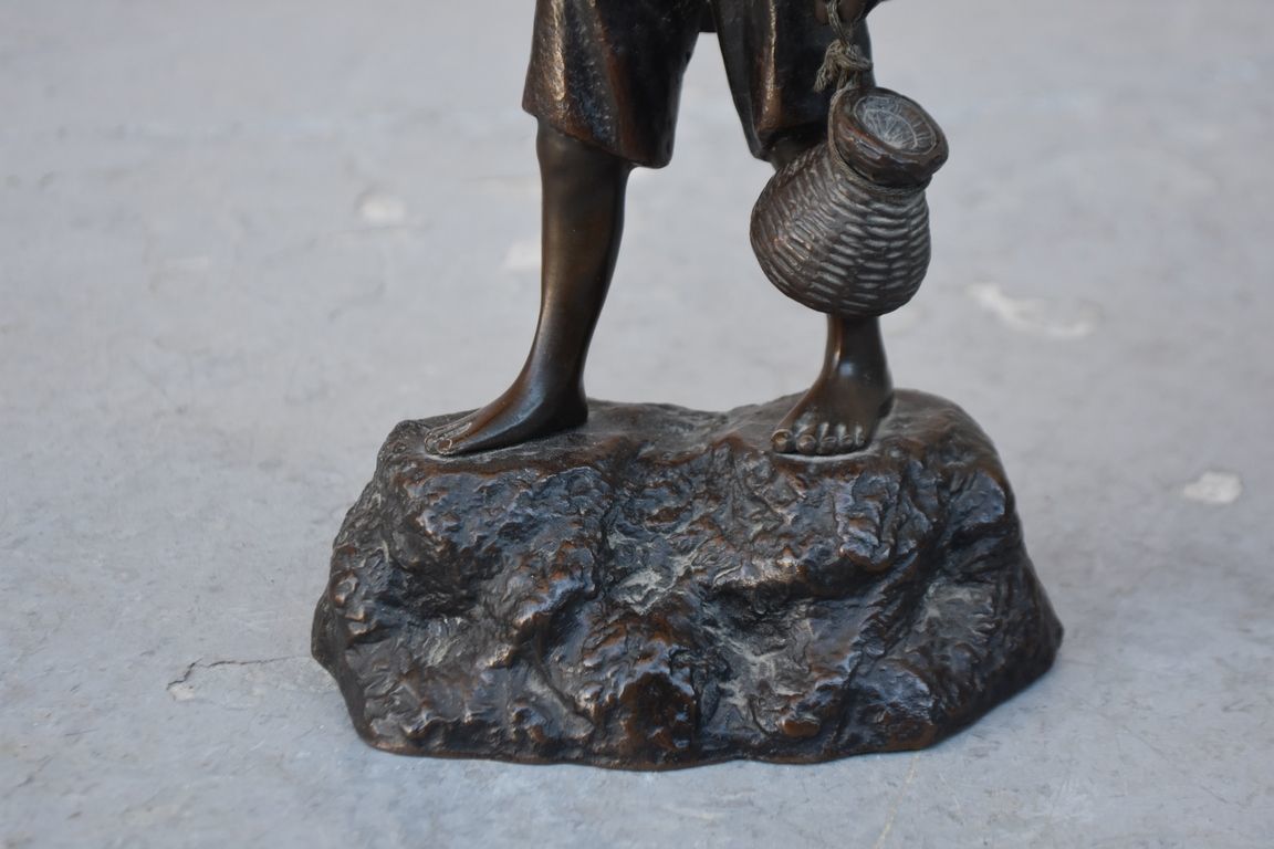 Vietnamese Bronze Peasant In Hat photo Home Decor