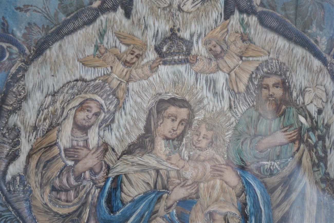 Table Embroidery Religious Scene Nineteenth Time photo for sale