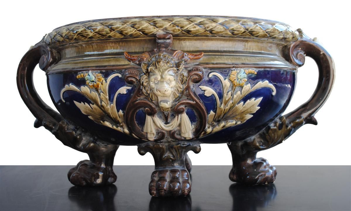 Centerpiece In Barbotine With Lion Head, 1900 Period