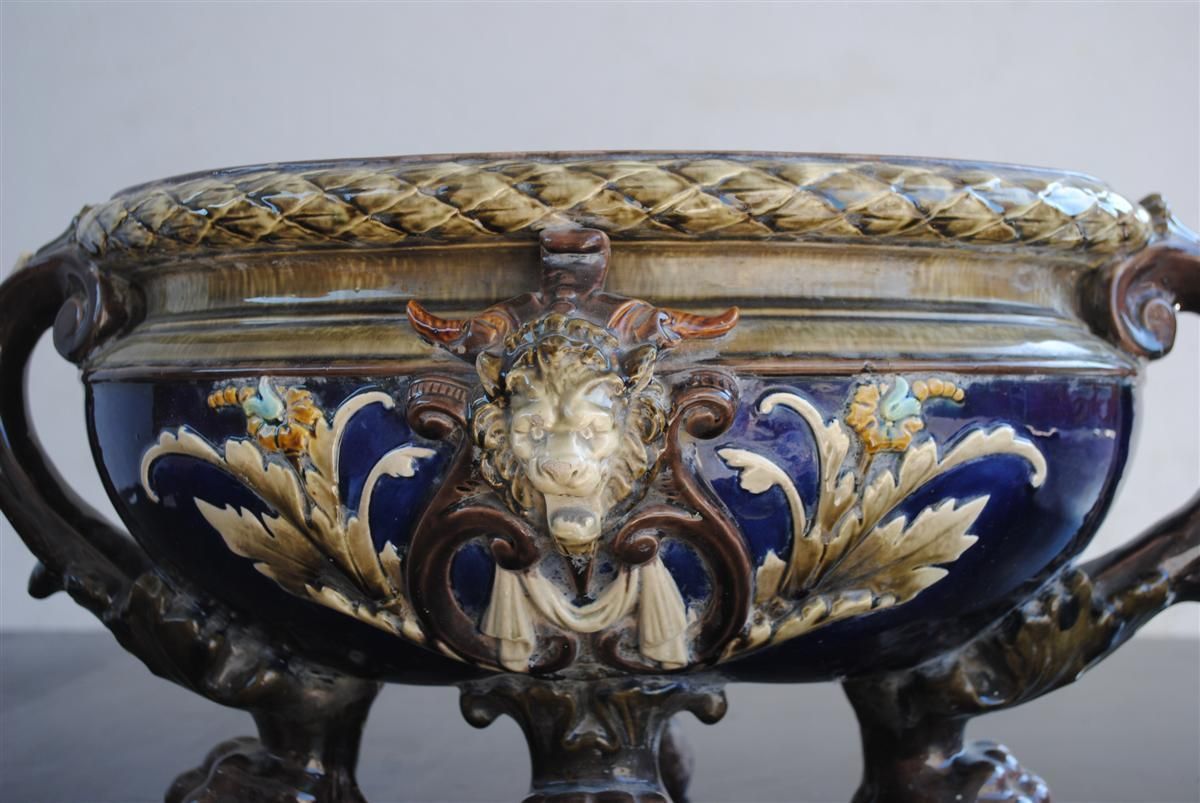 Centerpiece In Barbotine With Lion Head, 1900 Period photo furniture