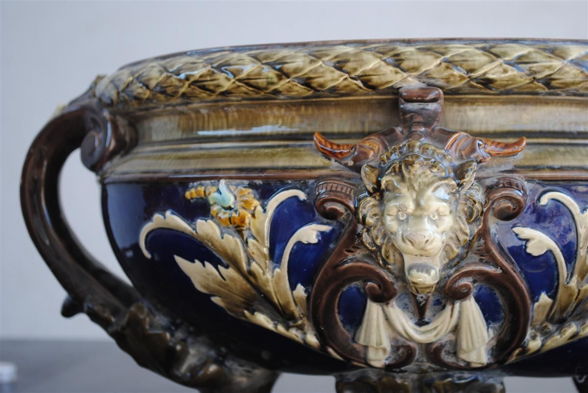 Centerpiece In Barbotine With Lion Head, 1900 Period photo Home Decor