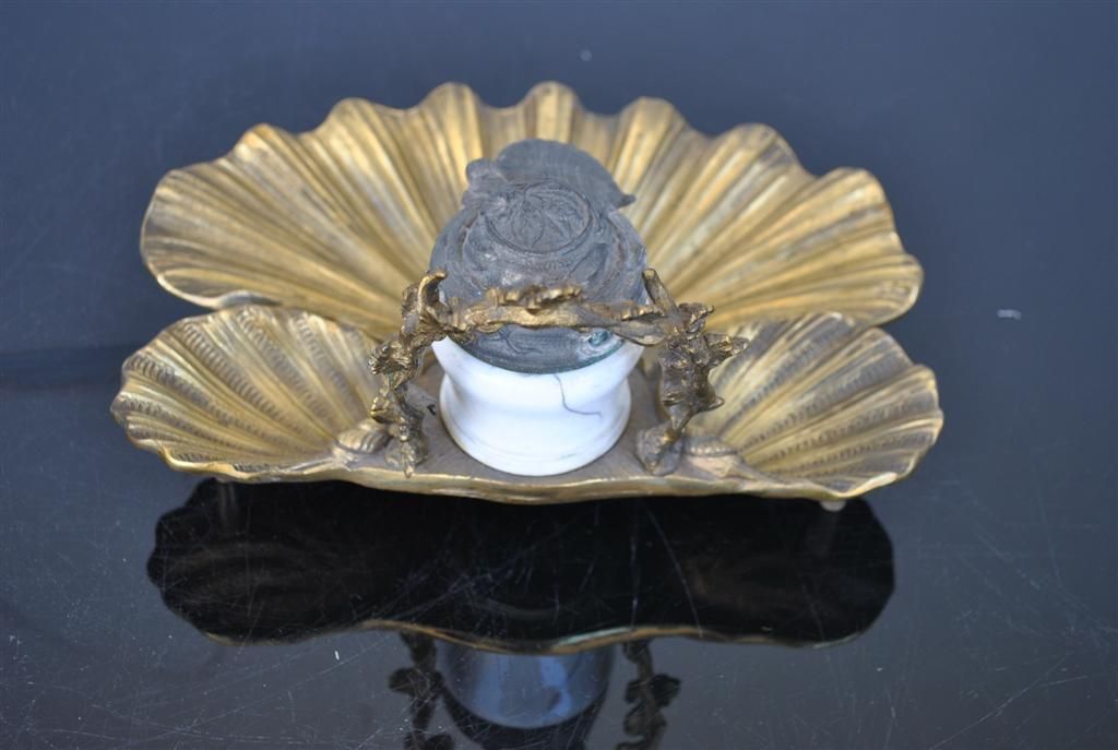 Inkwell In Gilded Bronze Shell Saint Jacques Xi Xth photo Home Decor