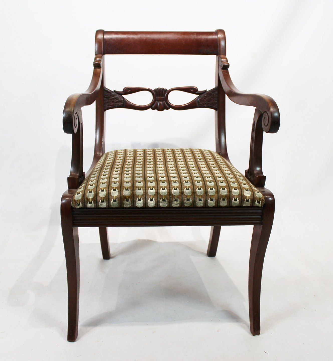 A Pair Of Mahogany Late Empire Armchairs, Upholstered In Dark Green Fabric From The 1860s. photo for sale
