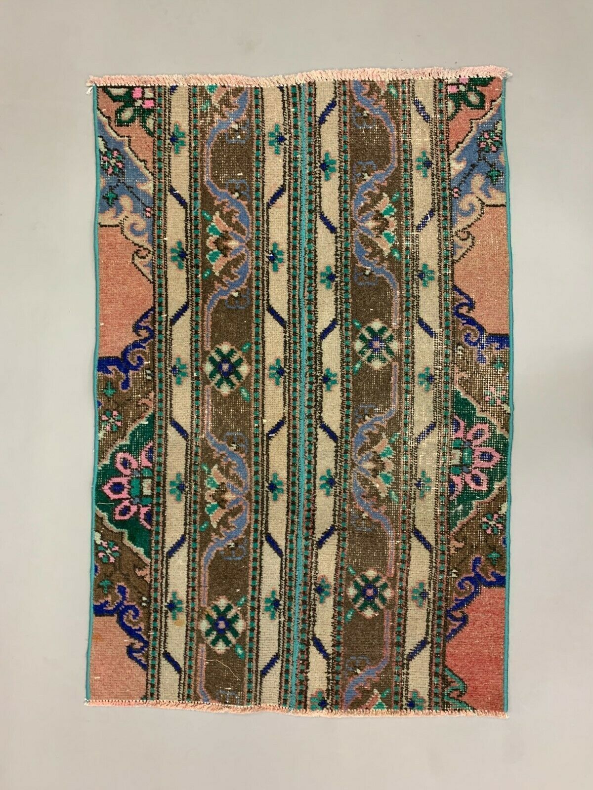 Distressed Turkish Rug 110x72 Cm Vintage Shabby, Tribal Red, Green, Brown Small