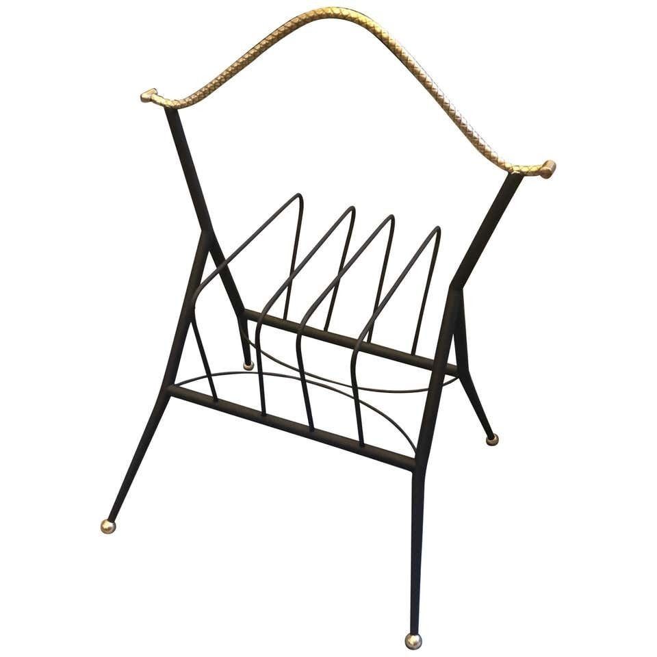 Mid Century Modern Metal And Brass Italian Magazine Rack, Circa 1950