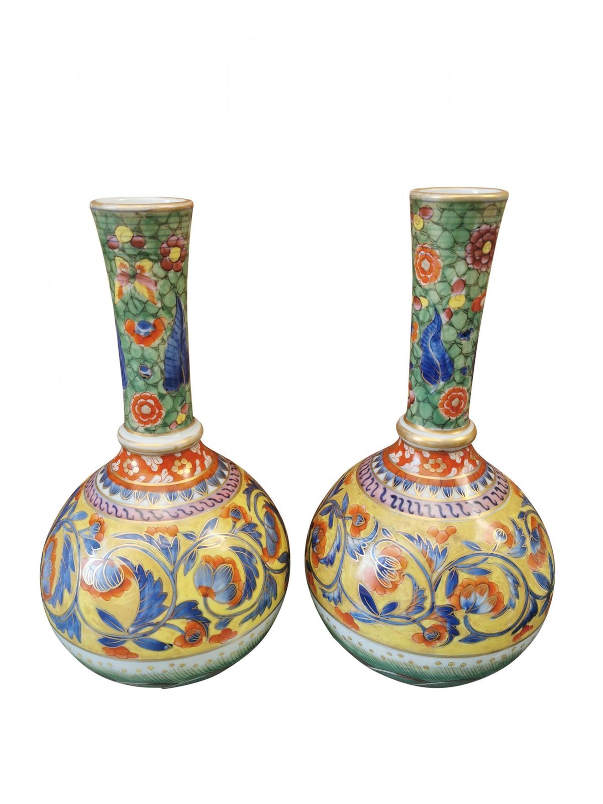 Pair Of Antique Clobbered Ware Vases, Probably French Dating From Late 19th Century