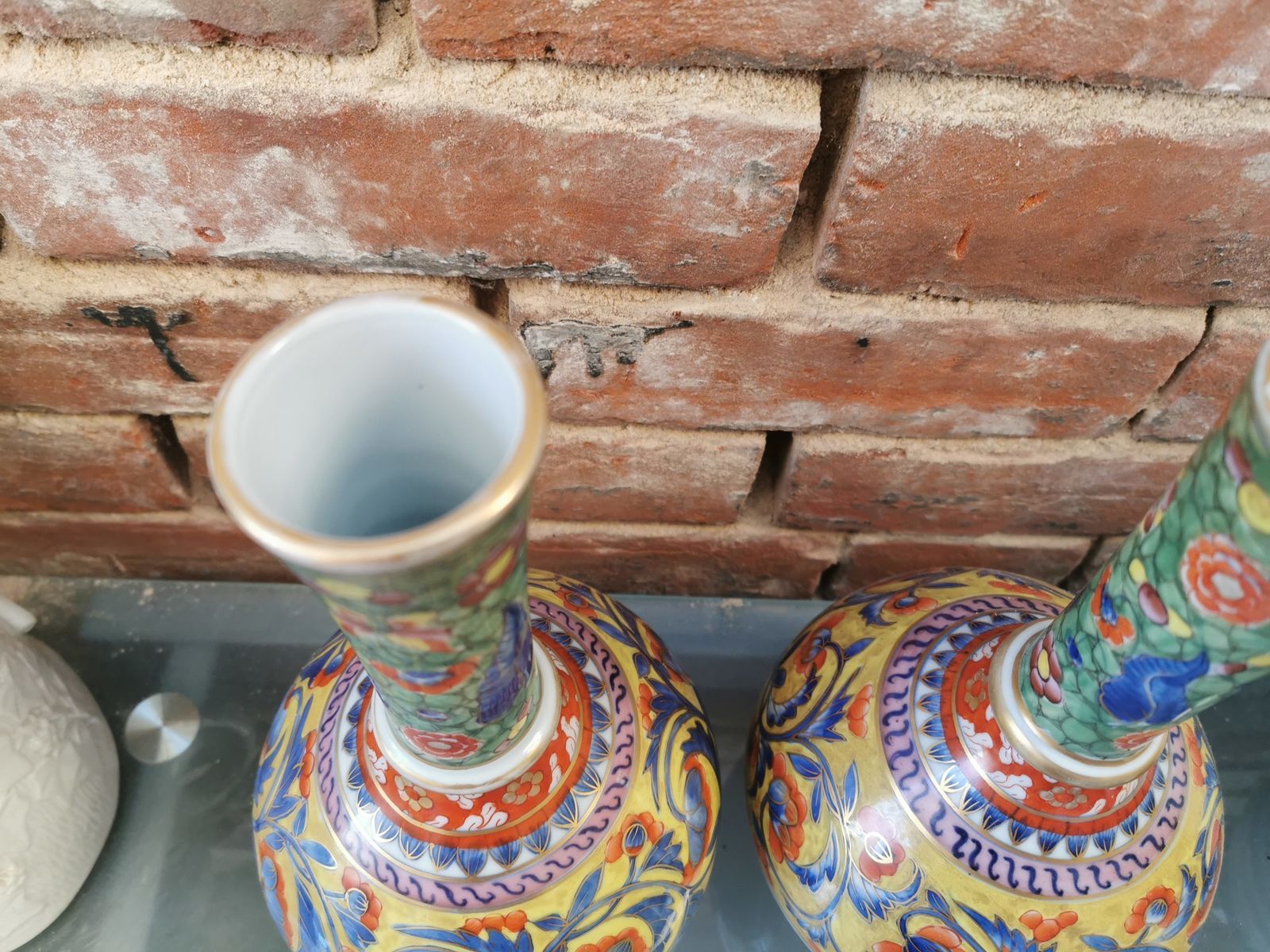 Pair Of Antique Clobbered Ware Vases, Probably French Dating From Late 19th Century photo vinterior