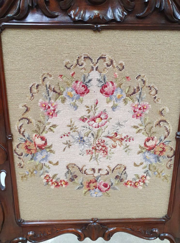 Rare 19th Century Rosewood Firescreen With Floral Tapestry Insert photo for sale