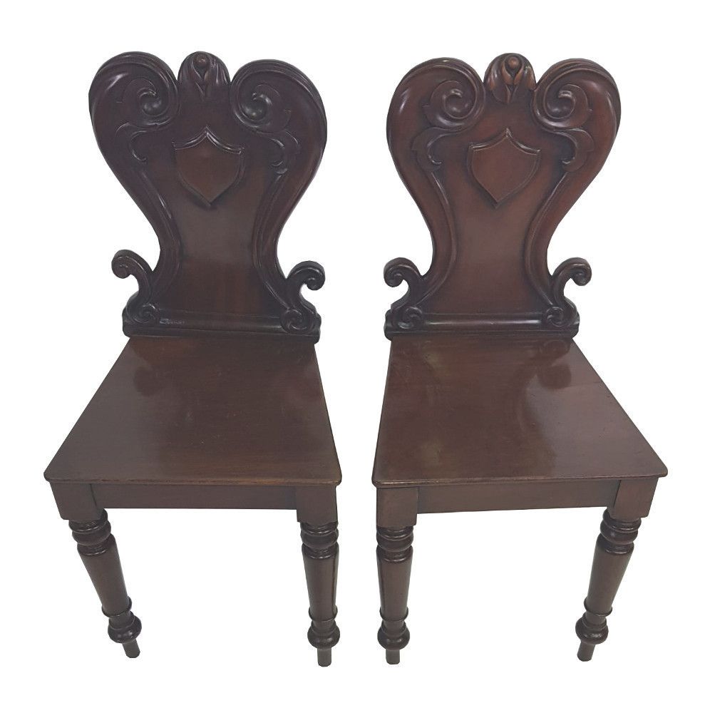 Pair Of 19th Century Mahogany Hall Chairs photo furniture
