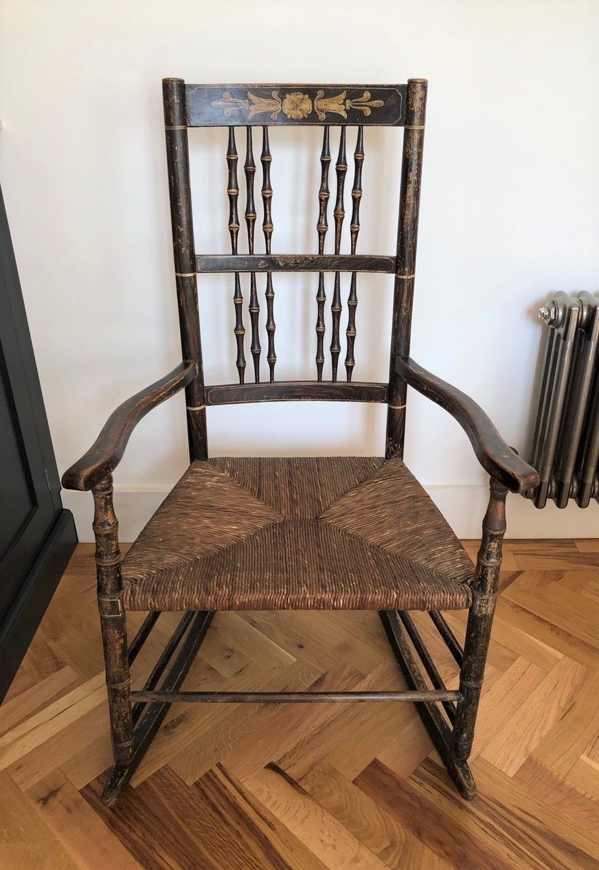 Regency Rocking Armchair In Original Paint. Rare Antique Country Chair. photo furniture