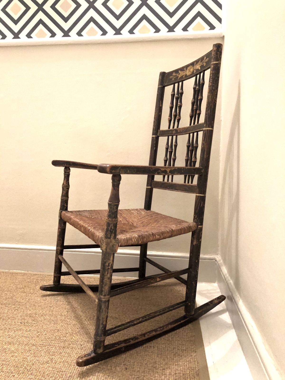 Regency Rocking Armchair In Original Paint. Rare Antique Country Chair. photo buy