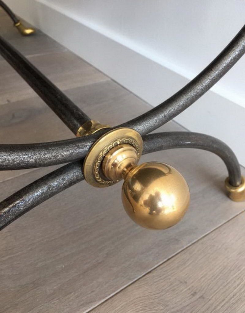 Maison Jansen Brushed Steel And Brass Coffee Table With Swanheads And Feet. Circa 1970 photo vintage