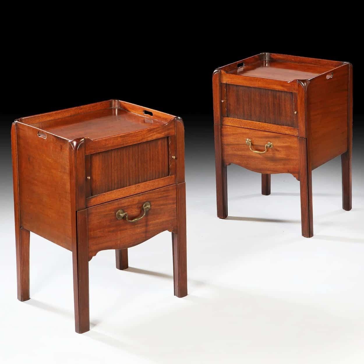 Pair Of George III Period Tray Top Mahogany Bedside Cabinets