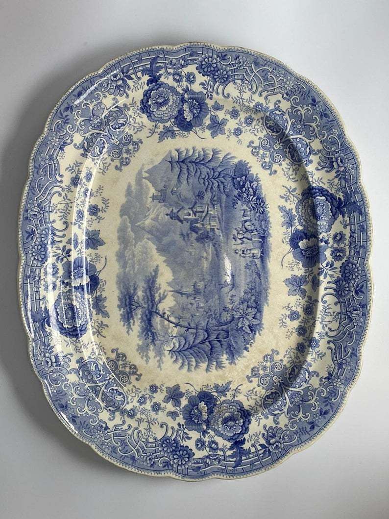 Large Antique Blue & White Meat Platter photo 325.0