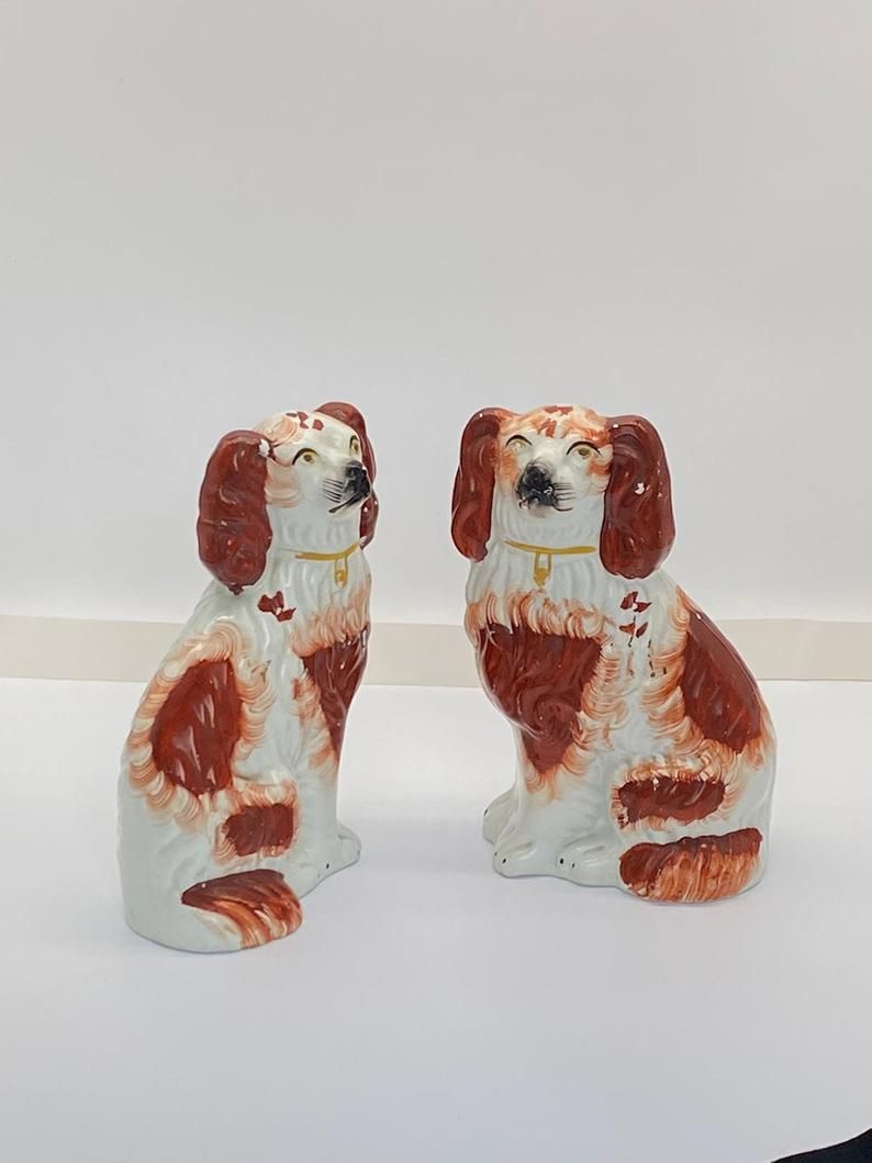 Pair Of Antique Brown & White Staffordshire Dogs photo for sale