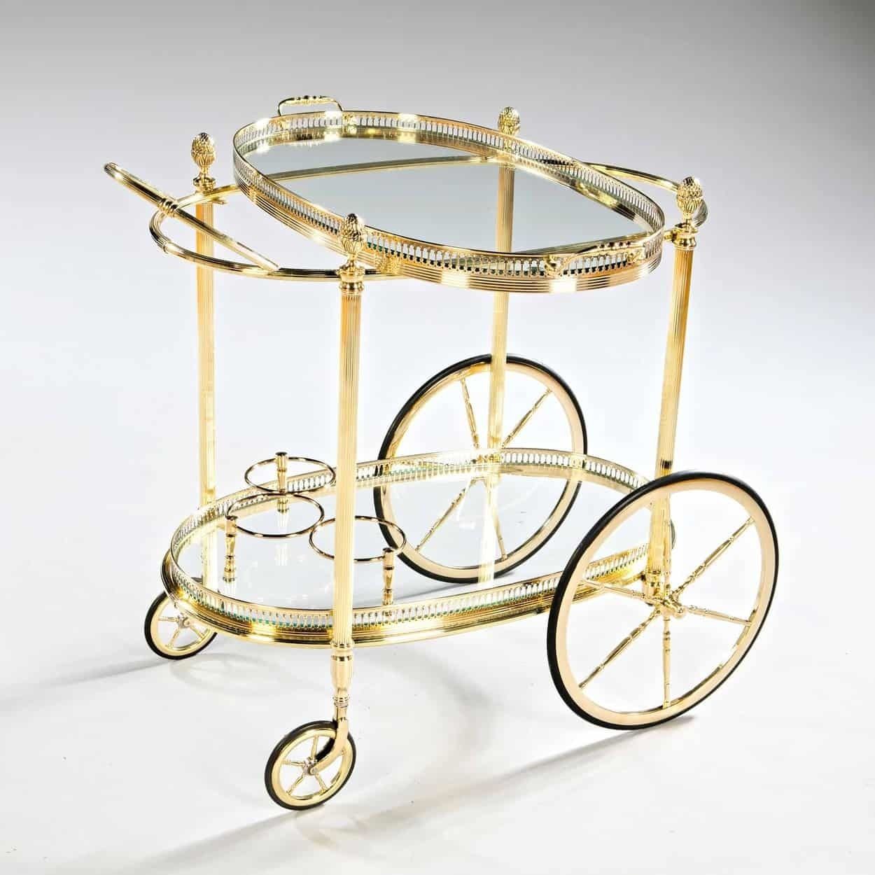 Mid Century Vintage Maison Bagues French Gold Plated Bar Cart photo Furniture