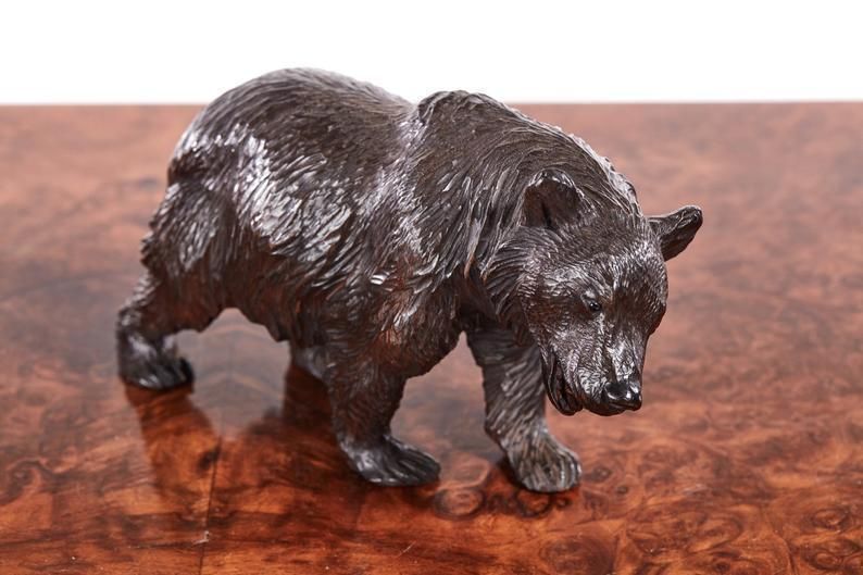 Quality Set Of 3 Antique Carved Black Forest Bears C.1860 photo Art