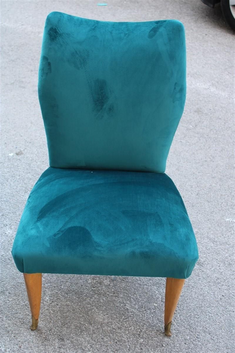 Room Set Pair Of Chairs Green Velvet Ashwood Italian Design Midcentury, 1950s photo buy