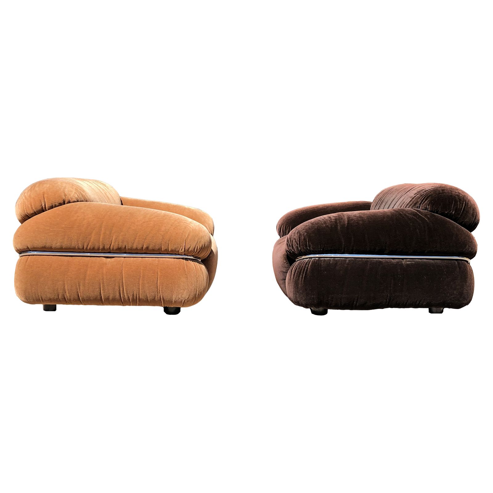 photo furniture Pair Of Sesann Space Age Alpaca Velvet Lounge Chairs By Gianfranco Frattini For Cassina, 1972