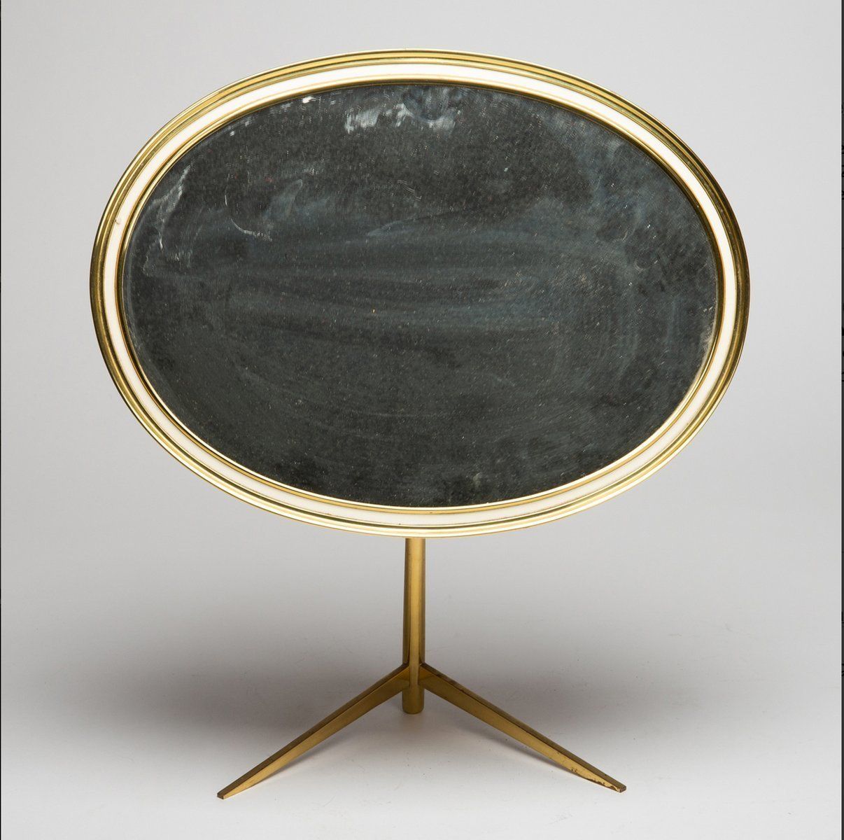 Mid Century Modern Oval Vanity Brass Table Mirror From Vereinigte Werkstätten Collection, 1960s photo for sale