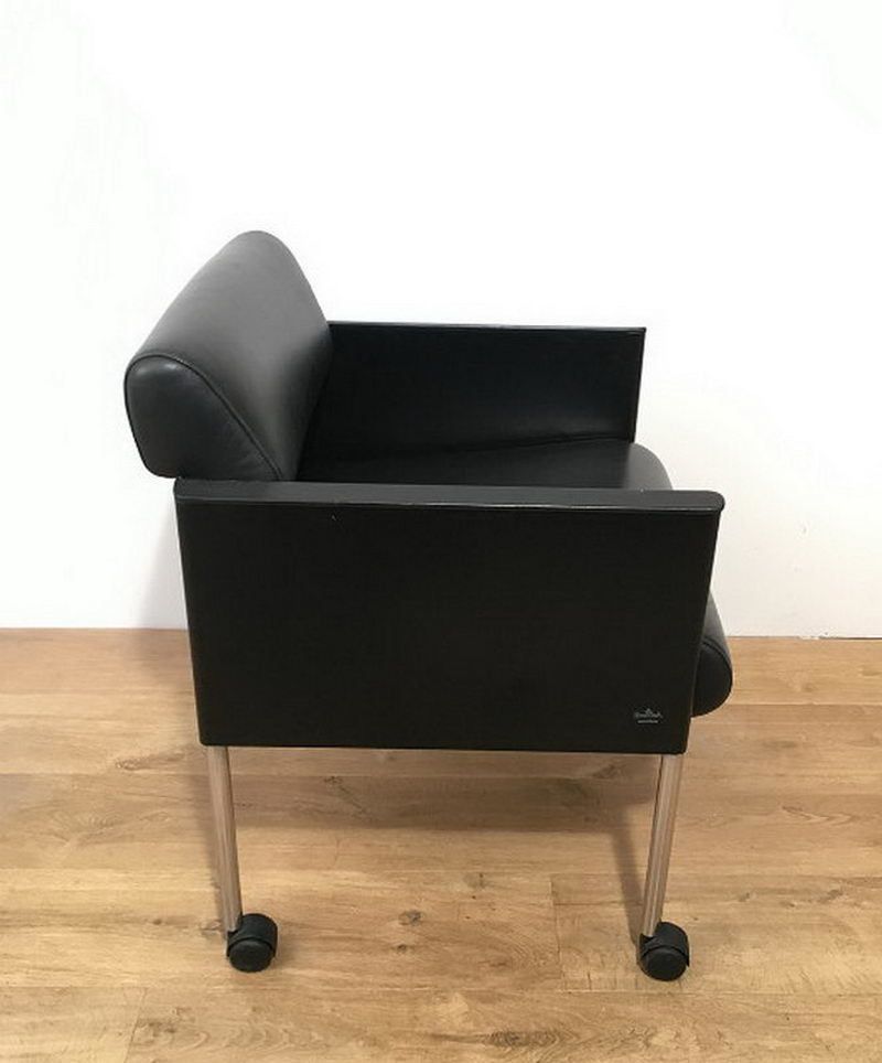 Rosenthal. Set Of 4 Black Lacquered And Leather Armchairs On Casters. Circa 1970 photo buy