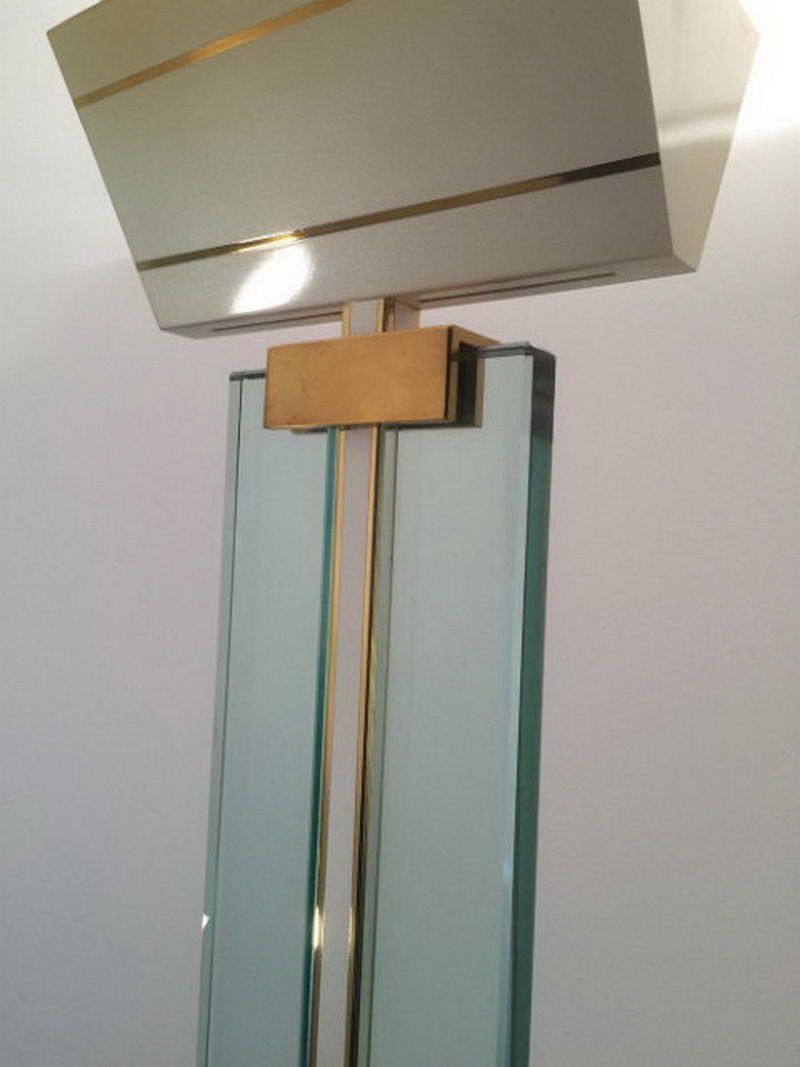 Glass, Brass And Lacquered Metal Floor Lamp. Circa 1970 photo for sale