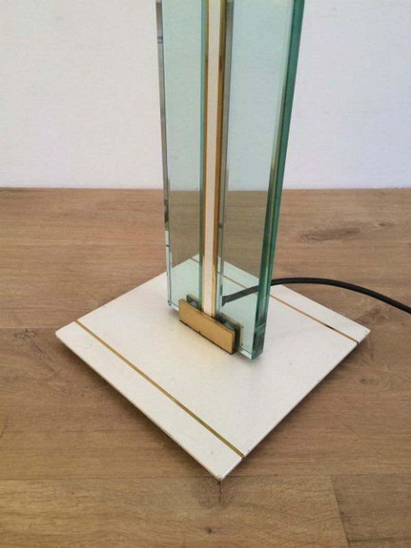 Glass, Brass And Lacquered Metal Floor Lamp. Circa 1970 photo 816.0