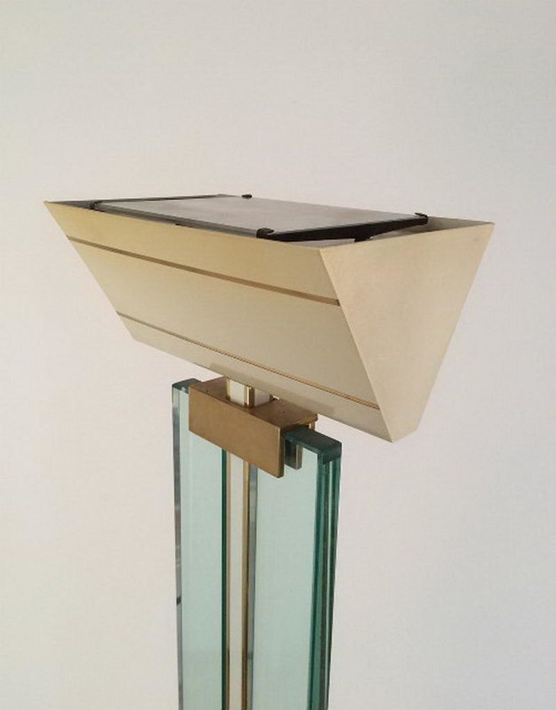 Glass, Brass And Lacquered Metal Floor Lamp. Circa 1970 photo vintage
