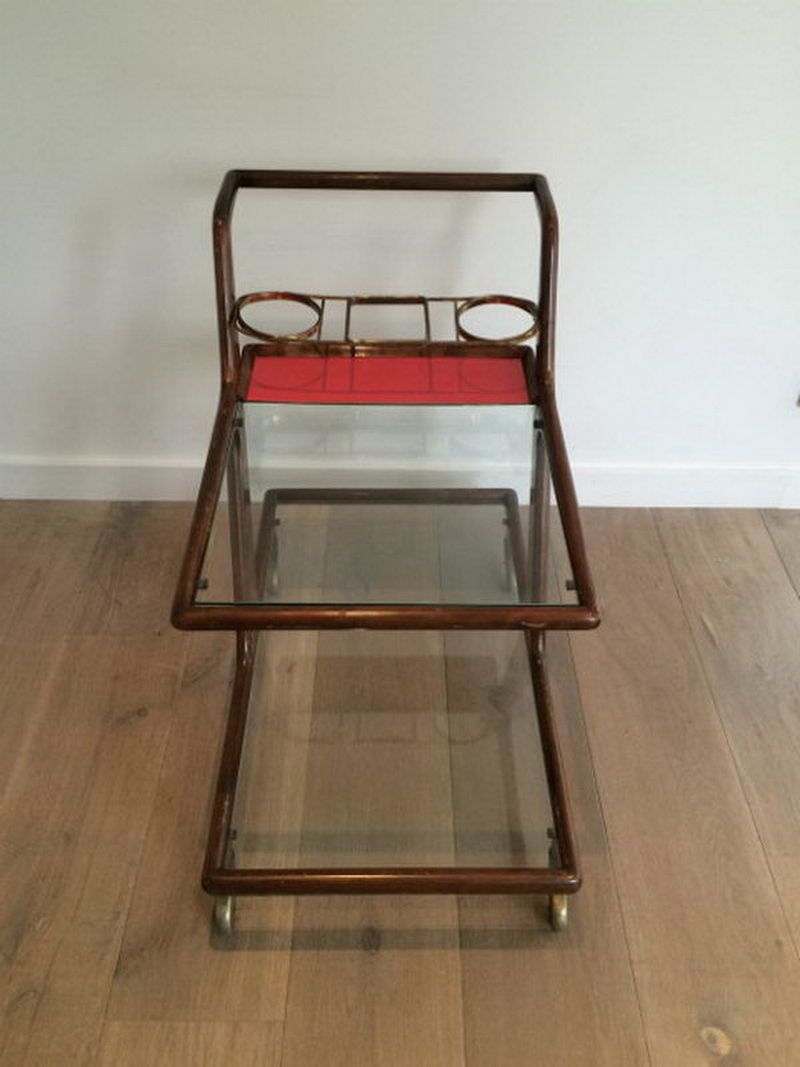 Italian Wood, Brass And Glass Trolley. Circa 1950 photo vinterior