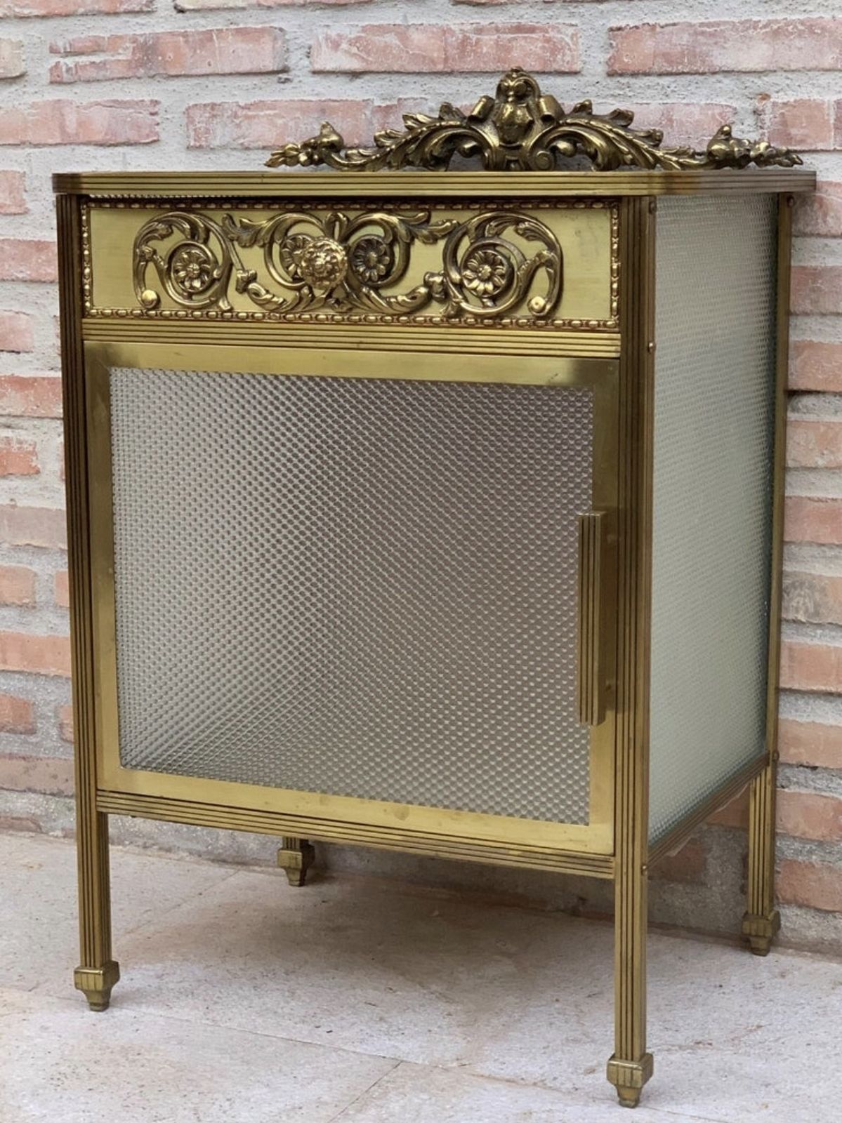Mid Century Modern Single Bronze Vitrine Nightstand With Glass Door And Drawer photo furniture