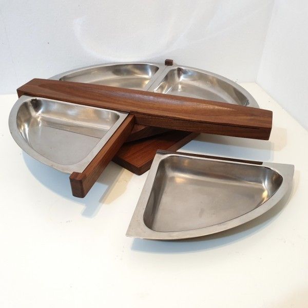 Arthur Salm Teak And Steel Revolving Tray photo Home Decor