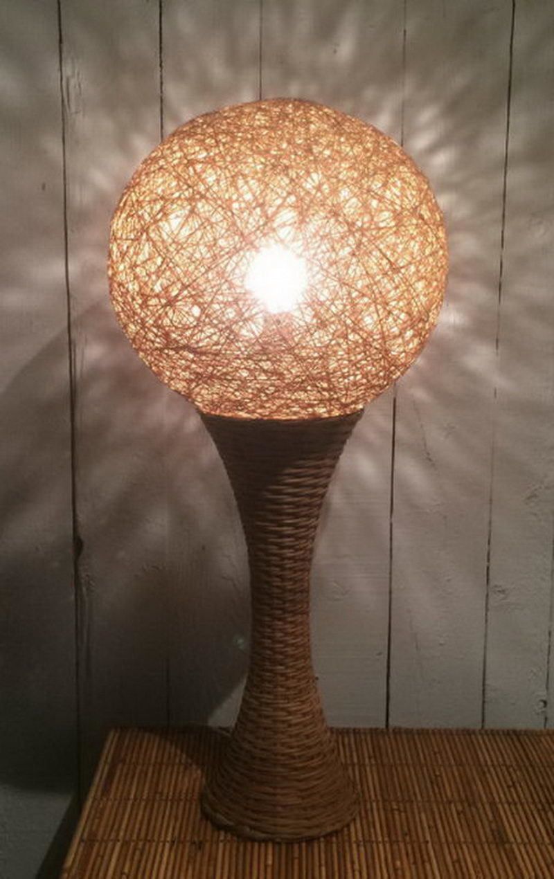 Unusual Tall Rattan Lamp. Circa 1970 photo Lighting