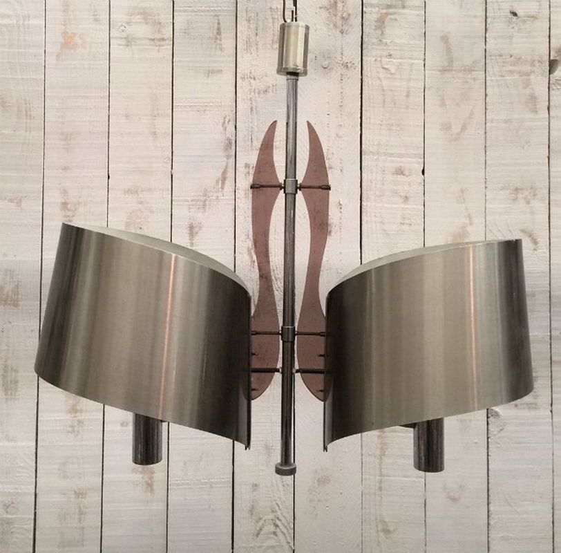 Maison Charles. Interesting Brushed Steel And Lucite Chandelier. Circa 1960 photo for sale