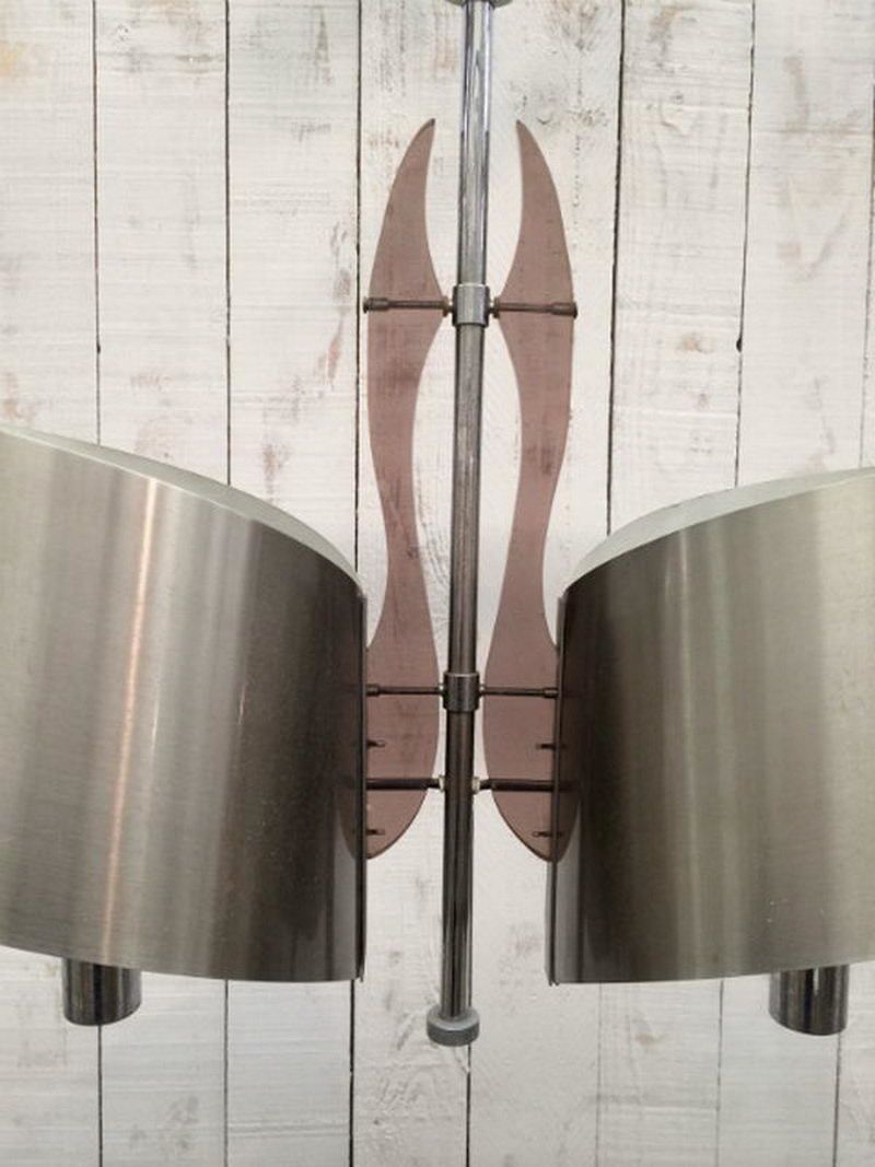 Maison Charles. Interesting Brushed Steel And Lucite Chandelier. Circa 1960 photo vintage