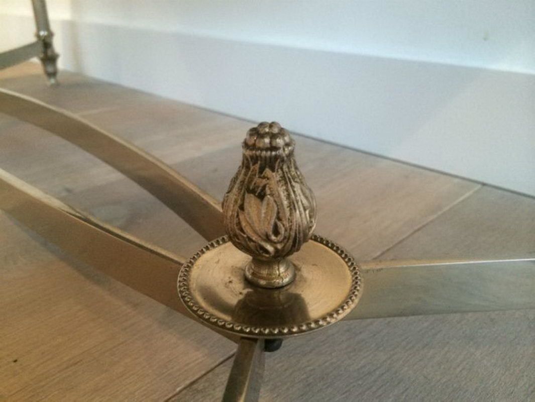In The Style Of Maison Jansen. Silvered Coffee Table With Black Lacquered Glass Top. Circa 1940 photo vinterior