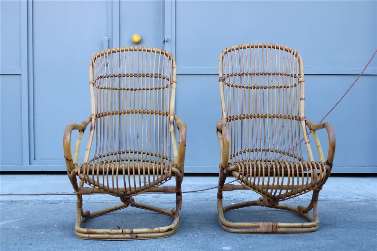 Pair Of Bamboo Armchairs Tito Agnoli 1950s Italian Design photo buy