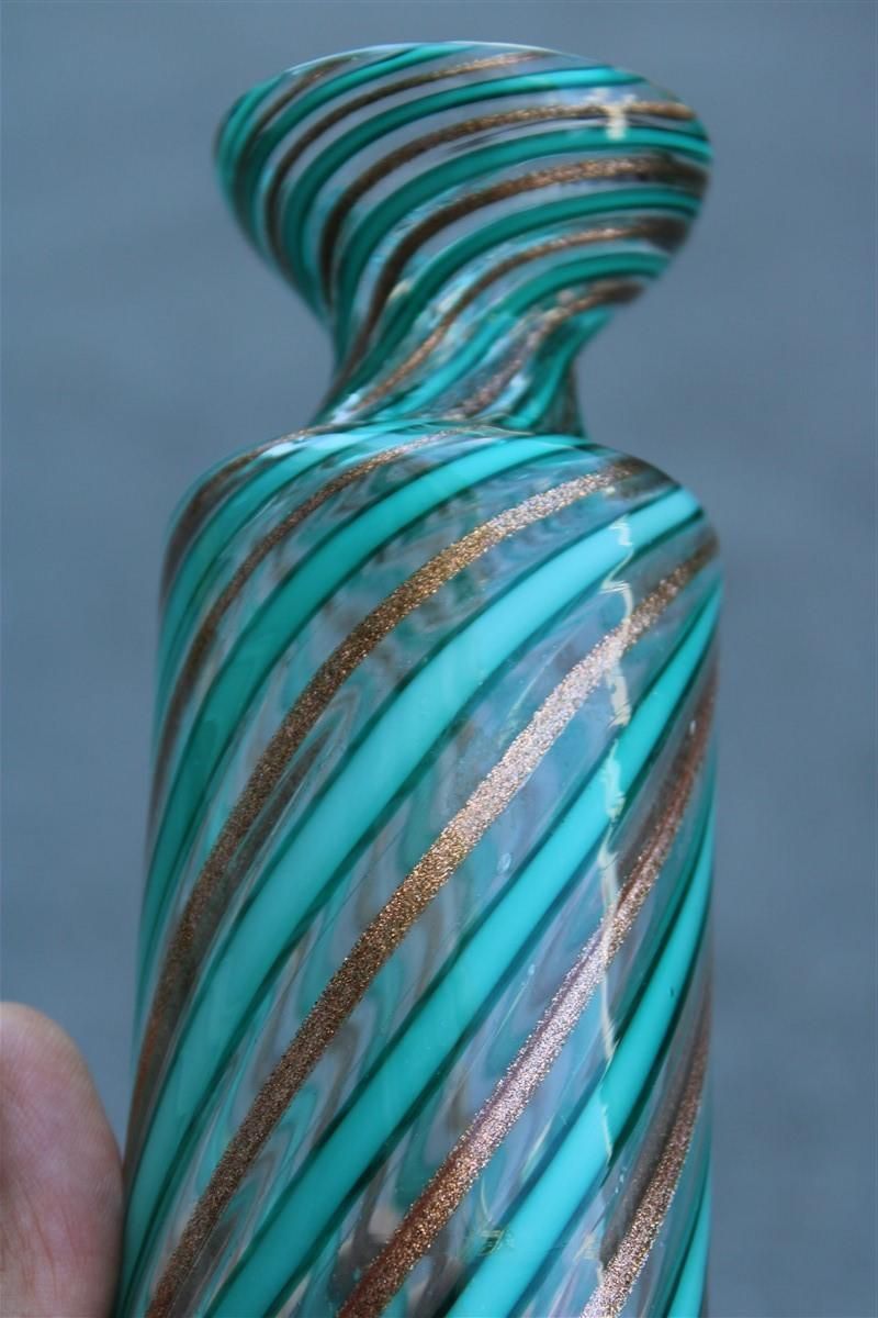Midcentury Murano Glass Vase Green Gold Trust Inside 1950s Venini Attributed photo for sale