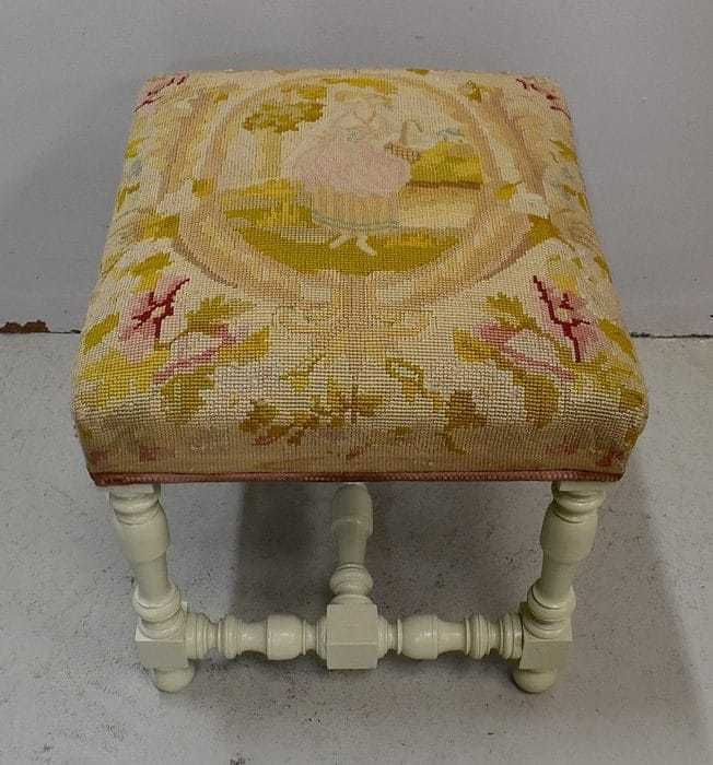 Stool In Canvas And Réchampi Wood, Louis XIV Taste   Late 19th Century