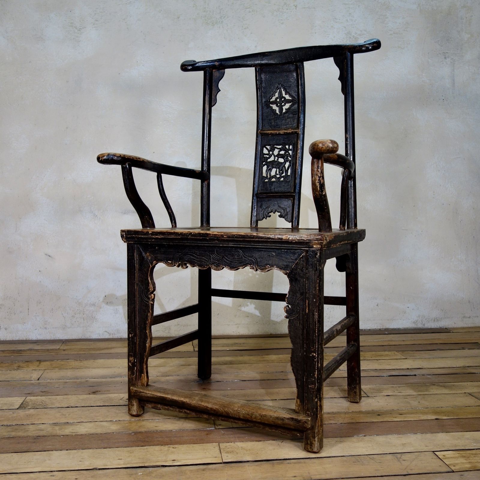 19th Century Elm Chinese Officials Hat Yoke Back Chair photo for sale