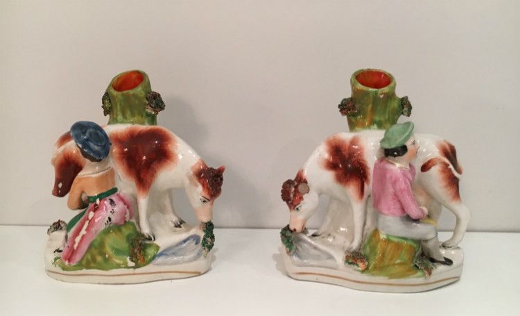 Staffordshire. Pair Of Characters Treating Cows (Need Some Restorations). Circa 1880 photo furniture