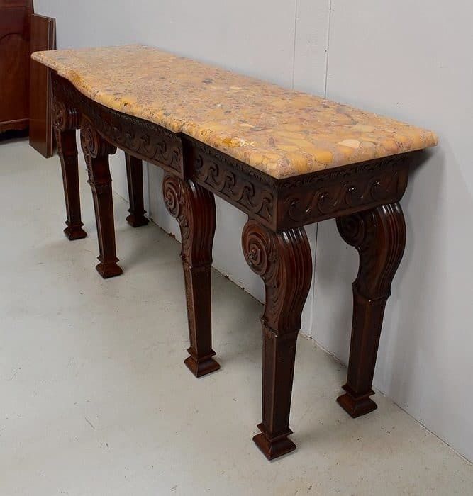 Large Console In Solid Mahogany And Marble Top, Louis XVI Style   Late 19th Century photo for sale
